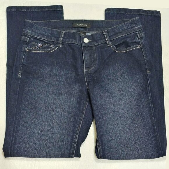 White House Black Market ✦ Rhinestone Crop Jeans ✦ Embellished Pockets Dark Wash - Picture 2 of 12